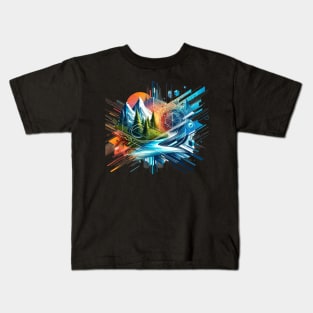 Nature's Future: Geometric Eco-Fusion Kids T-Shirt